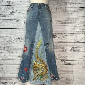 RARE Polo Jeans Ralph Lauren 6 Y2K VTG Embroidered Denim Maxi Skirt Storybook